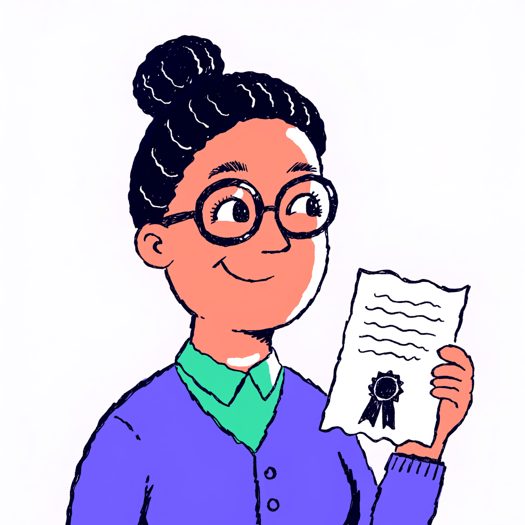 Illustrated portrait of Sarah L., compliance manager